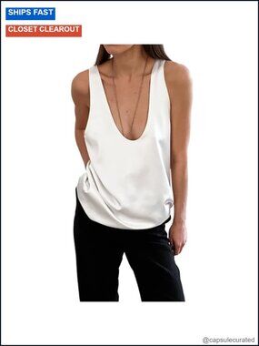 Silk Satin Deep V Neck Tank Top Sleeveless Cami Blouse Summer Flowy